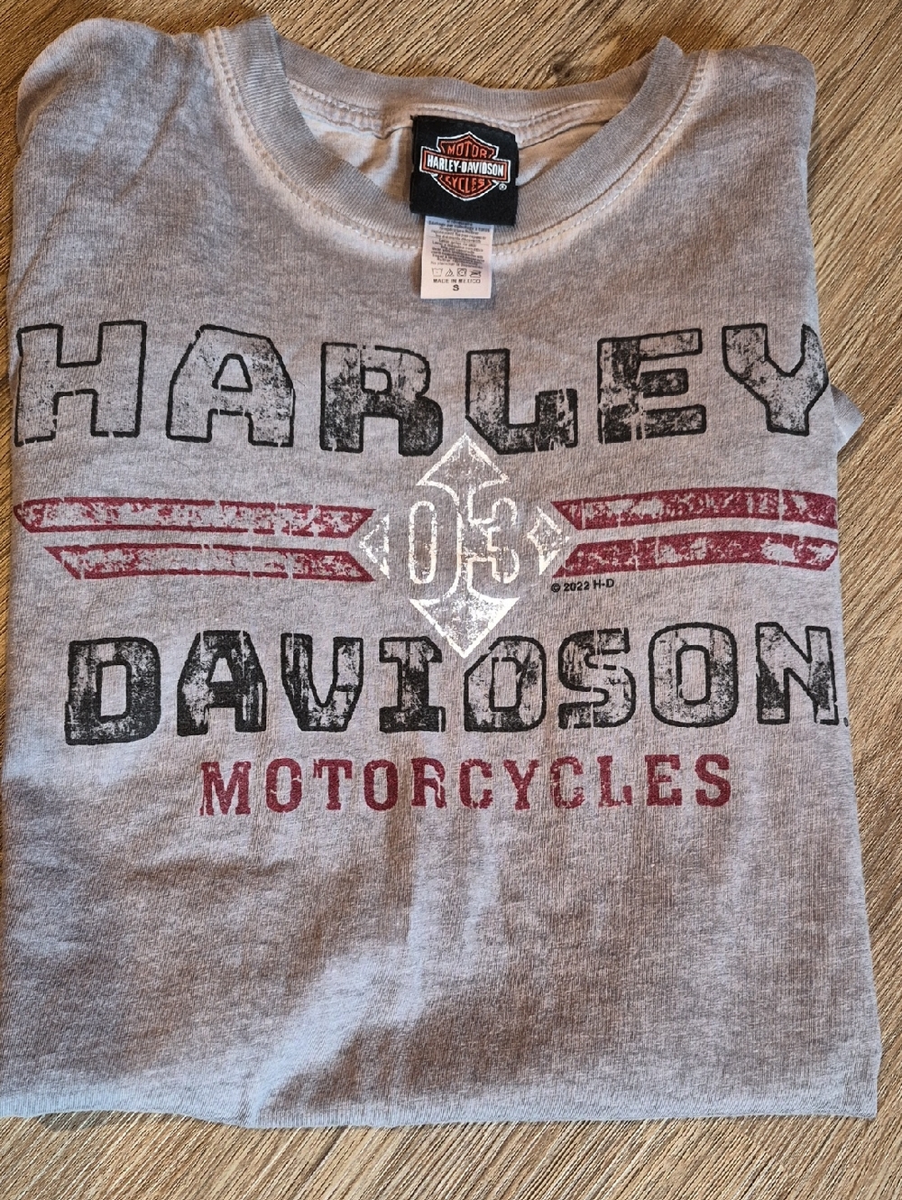 Harley-Davidson Light Gray Tee with Red & Black Graphic